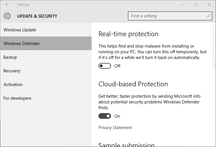 تعطيل Windows Defender عبر إعدادات الويندوز